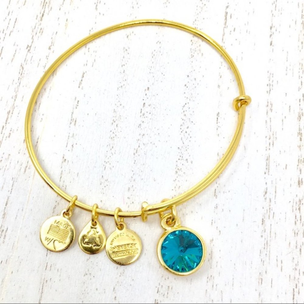 ALEX & ANI Gift December Birthstone Charm Gold Tone Bangle Swarovski